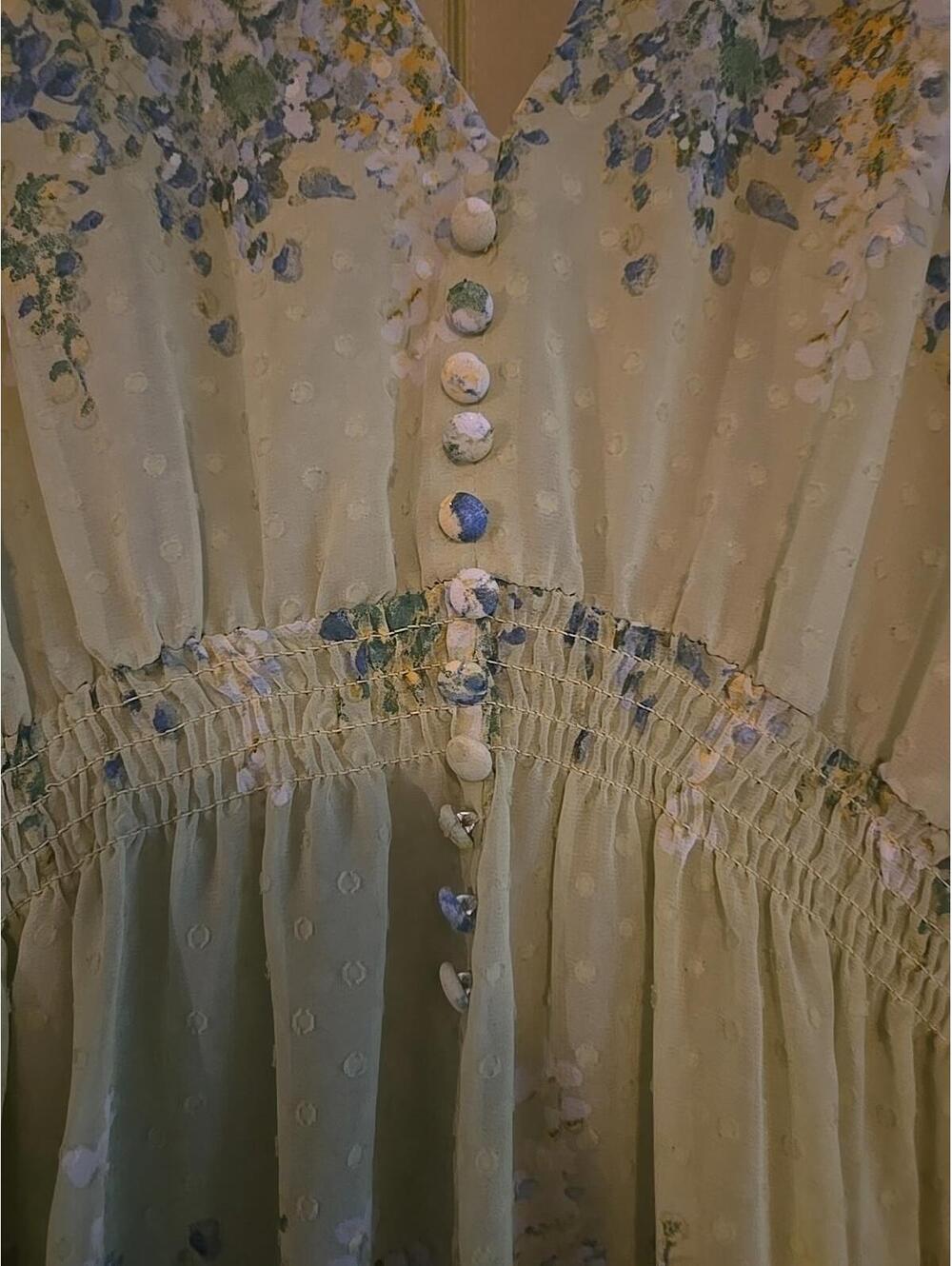 Taylor Dress Sz 8 Floral Pepulum Balloom Sleeves Boho Cottagecore smocked Summer - Picture 2 of 9